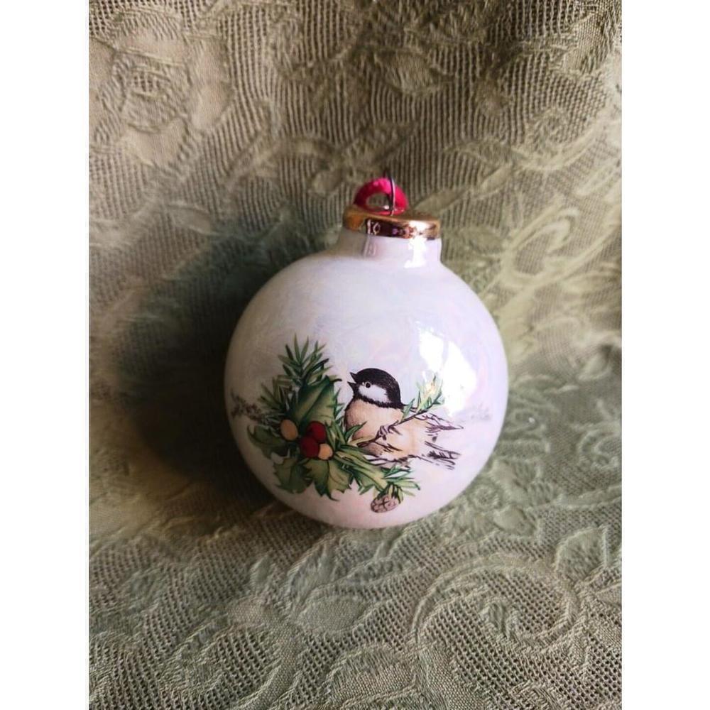 Vintage Chickadee Ceramic Ornament Christmas